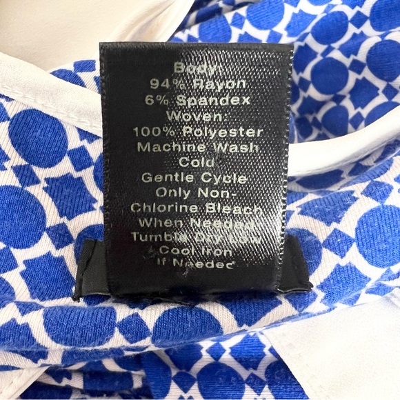 Ann Taylor Blue & White Geometric Sleeveless Belted Shift Dress Size Medium - Picture 7 of 10